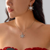 Silver Snowflake Gem & Pearl Jewelry Set