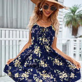 Floral Print Spaghetti Strap Smocked Waist Mini Dress