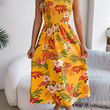 Floral Tie-Strap Smocked Waist Midi Dress