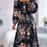 Floral Tie - Front Slit Midi Dress
