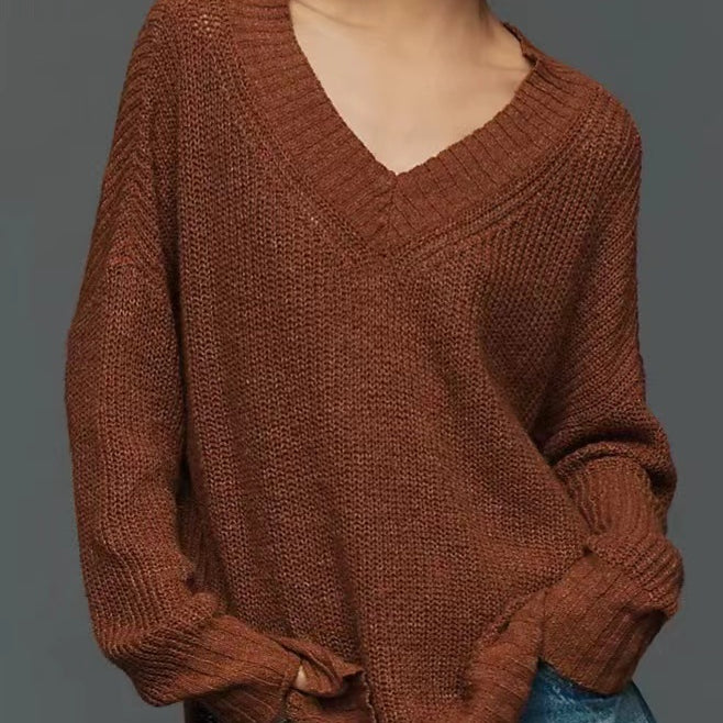 Slouchy V-Neck Knit Sweater