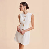 Sculptural Button-Front Sleeveless Mini Dress