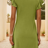 Ruffled Sleeve Deep V - Neck Mini Dress