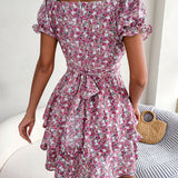 Floral Tie - Waist Flare Dress