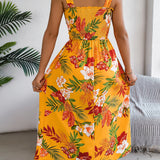 Floral Tie-Strap Smocked Waist Midi Dress
