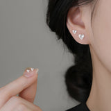 Shiny Zircon Heart Stud Earrings