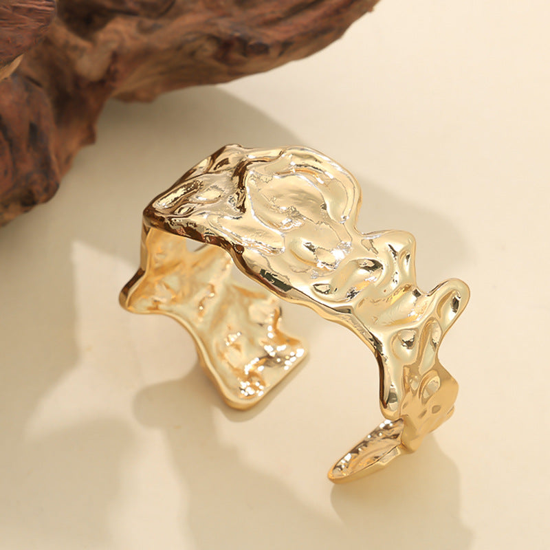 Minimalist Irregular Lava - Style Open Cuff Bracelet