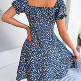 Floral Tie - Front Flutter Sleeve Dress