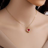 Titanium Steel Red Heart Gem & Zircon Necklace