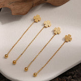 Love Heart & Four - Leaf Clover Titanium Steel Tassel Earrings