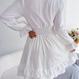 Tie Front Smocked Waist Ruffle Swing Dress