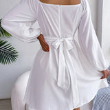 Solid Color Ruffle Square Neck Mini Dress