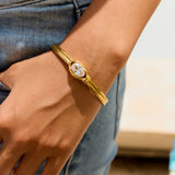Gold Stainless Steel Zircon Open Cuff Bangle