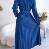 V-Neck Pleated Maxi Dress