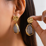 French - Style Metallic Pleated Stone Drop Earrings