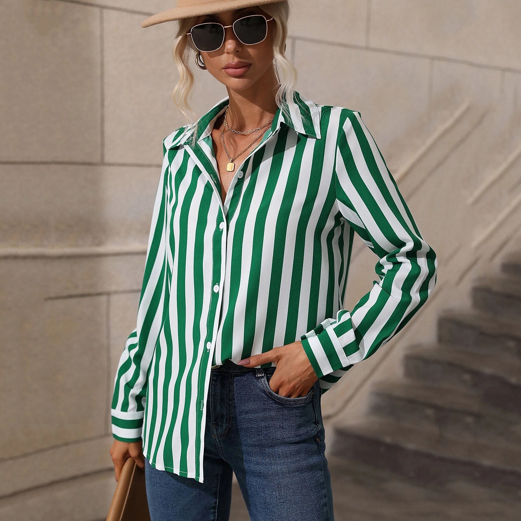 Vertical Stripe Button-Up Shirt