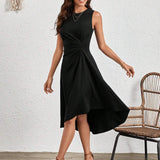 Sleeveless Ruched A-Line Midi Dress