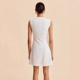 Sculptural Button-Front Sleeveless Mini Dress