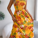 Floral Tie-Strap Smocked Waist Midi Dress