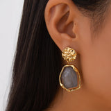 French - Style Metallic Pleated Stone Drop Earrings
