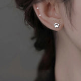 Silver Cat Paw Stud Earrings
