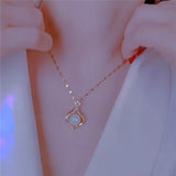 Stainless Steel Pearl & Zircon Pendant Necklace