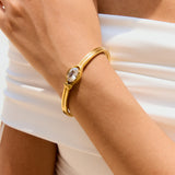 Gold Stainless Steel Zircon Open Cuff Bangle
