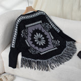Vintage Jacquard Fringe Cape