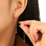 Love Heart & Four - Leaf Clover Titanium Steel Tassel Earrings