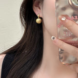 S925 Silver Needle Matte Metal Ball Drop Earrings