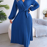 V-Neck Pleated Maxi Dress