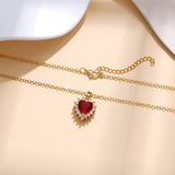 Titanium Steel Red Heart Gem & Zircon Necklace