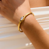 Gold Stainless Steel Zircon Open Cuff Bangle