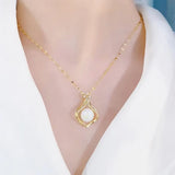 Stainless Steel Pearl & Zircon Pendant Necklace