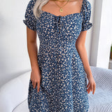 Floral Tie - Front Flutter Sleeve Dress