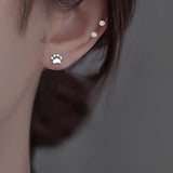 Silver Cat Paw Stud Earrings