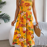Floral Tie-Strap Smocked Waist Midi Dress