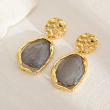 French - Style Metallic Pleated Stone Drop Earrings