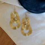 Gold Multi - Layered Circular Hollow Statement Drop Earrings