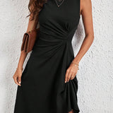 Sleeveless Ruched A-Line Midi Dress
