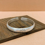 Pure Silver Retro Lotus Heart Sutra Open Bangle