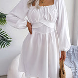 Solid Color Ruffle Square Neck Mini Dress