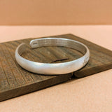 Pure Silver Retro Lotus Heart Sutra Open Bangle