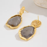 French - Style Metallic Pleated Stone Drop Earrings