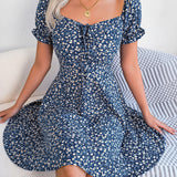 Floral Tie - Front Flutter Sleeve Dress