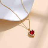 Titanium Steel Red Heart Gem & Zircon Necklace