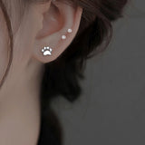 Silver Cat Paw Stud Earrings