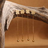 Love Heart & Four - Leaf Clover Titanium Steel Tassel Earrings