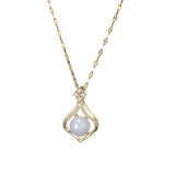 Stainless Steel Pearl & Zircon Pendant Necklace