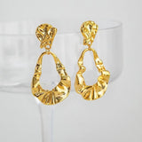 Gold Pleated Irregular Drop Earrings